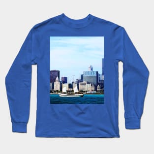 Chicago IL - Schooner Against Chicato Skyline Long Sleeve T-Shirt